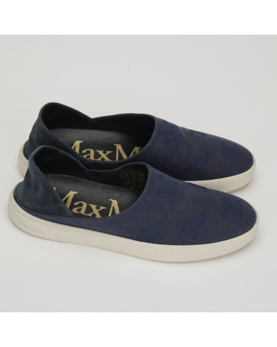 Max Mara Buty na płaskim obcasie granat