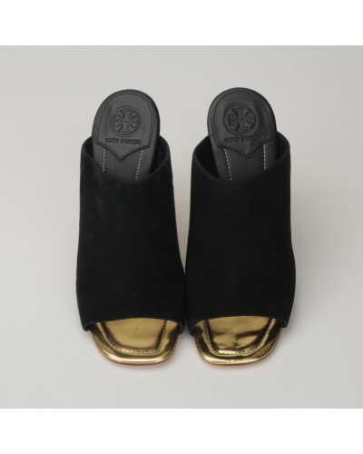 Tory Burch Klapki czarne welurowe