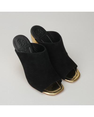 Tory Burch Klapki czarne welurowe