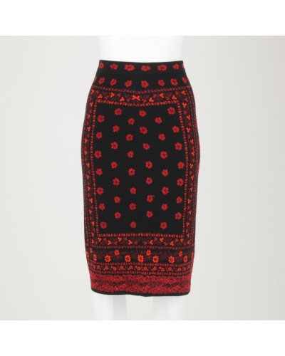 Alexander McQueen czarna spódnica czerwony wzór