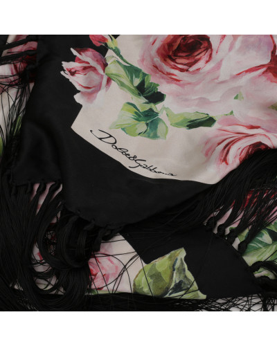 Dolce & Gabbana Chusta w róże z frędzlami