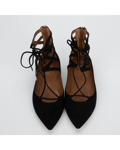 Aquazzura czarne płaskie sandały z wiązaniem