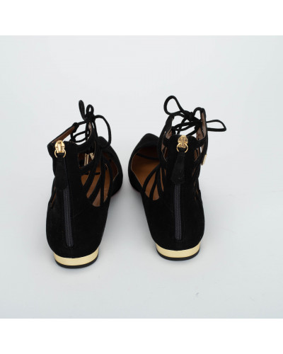 Aquazzura czarne płaskie sandały z wiązaniem