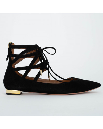 Aquazzura czarne płaskie sandały z wiązaniem