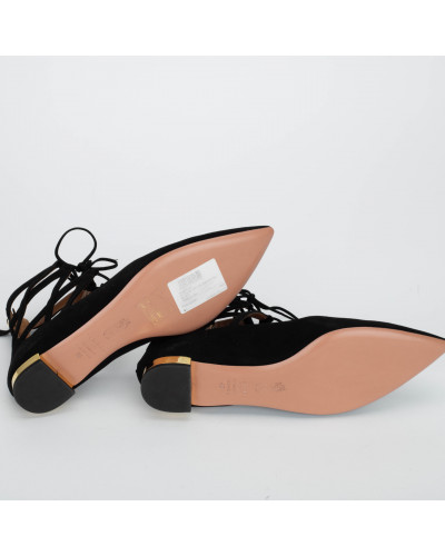 Aquazzura czarne płaskie sandały z wiązaniem