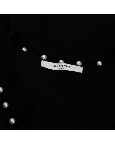 Givenchy czarny sweter w serek z perłami