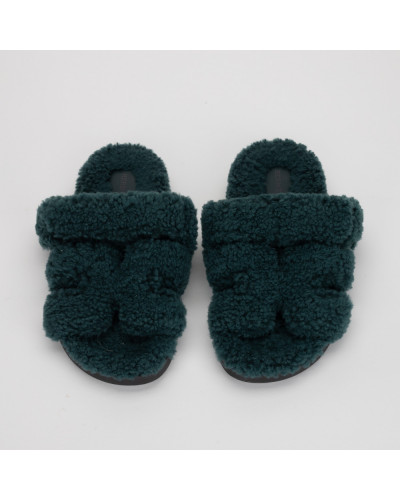 Hermes Buty zielone futrzane