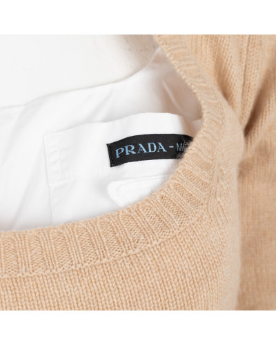 Prada biała koszula i sweter z wycięciami
