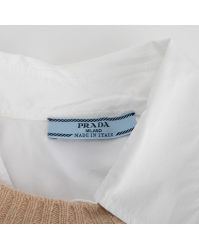 Prada biała koszula i sweter z wycięciami