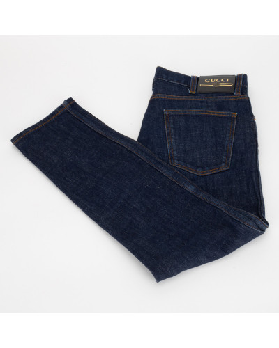 Gucci Jeansy ciemne niebieskie z czarną naszywką 31