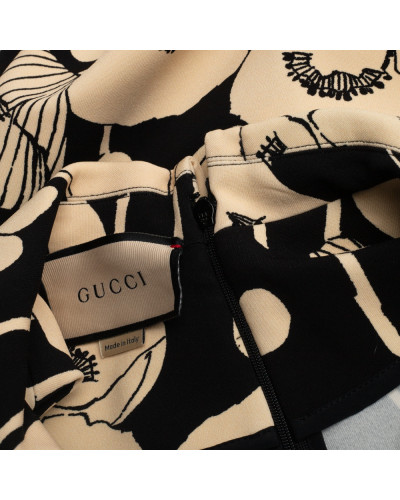Gucci czarno bezowa sukienka w kwiaty
