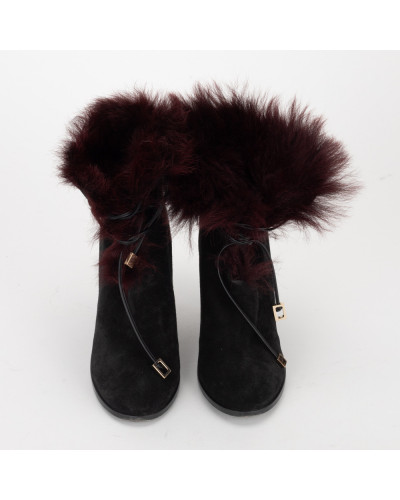 Roger Vivier Bordowe botki z futerkiem 37