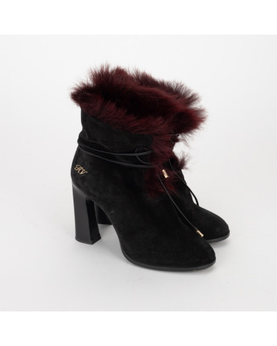 Roger Vivier Bordowe botki z futerkiem 37