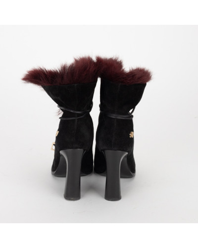 Roger Vivier Bordowe botki z futerkiem 37