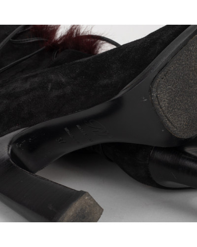 Roger Vivier Bordowe botki z futerkiem 37