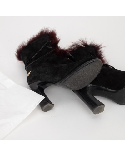 Roger Vivier Bordowe botki z futerkiem 37