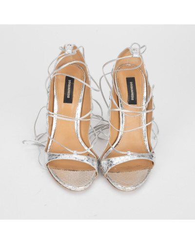 Dsquared2 Buty srebrne szpilki z wiązaniem