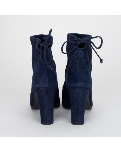 Stuart Weitzman Buty granatowe botki na obcasie