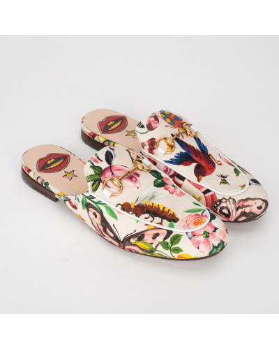 Gucci Buty loafersy kremowe w motywy roślinne