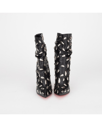 Christian Louboutin Buty czarne botki ze srebrnymi elementami NAIL BOOTY