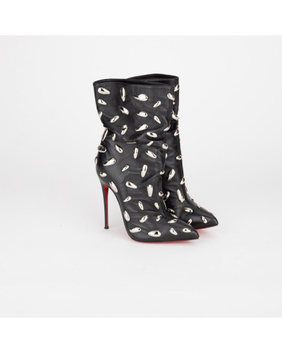 Christian Louboutin Buty czarne botki ze srebrnymi elementami NAIL BOOTY