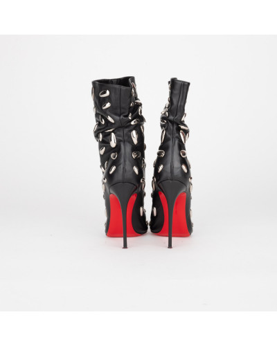 Christian Louboutin Buty czarne botki ze srebrnymi elementami NAIL BOOTY