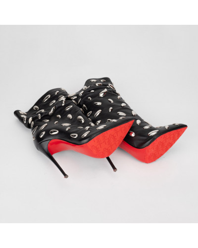 Christian Louboutin Buty czarne botki ze srebrnymi elementami NAIL BOOTY