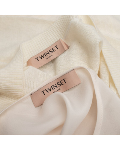 Twinset Ubranie kremowa dzianinowa sukienka