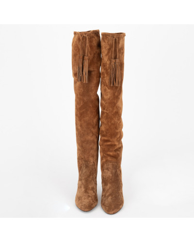 Saint Laurent  Kozaki brazowe zamszowe