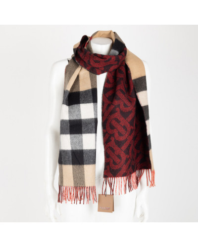 Burberry Szalik dwustronny kaszmirowy tb bordo