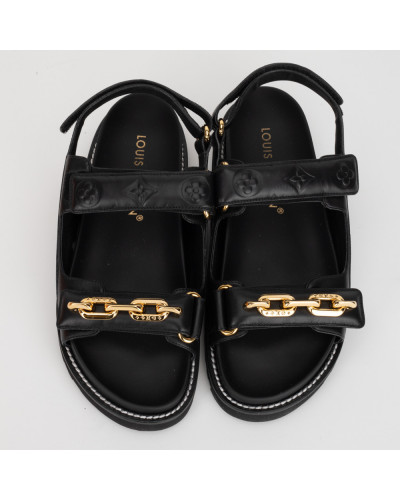 Louis Vuitton Buty sandały czarne ze złotym łańcuchem