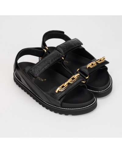 Louis Vuitton Buty sandały czarne ze złotym łańcuchem