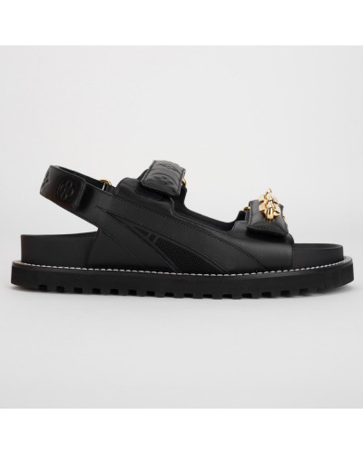 Louis Vuitton Buty sandały czarne ze złotym łańcuchem