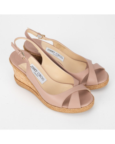 Jimmy Choo Buty jasnoróżowe sandałki na koturnie