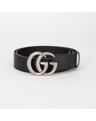 Gucci Pasek czarny srebrna klamra