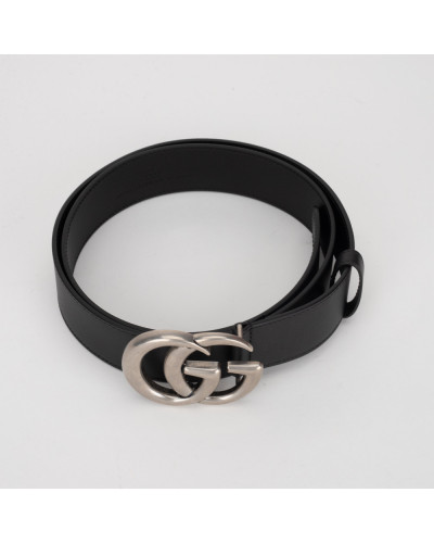 Gucci Pasek czarny srebrna klamra