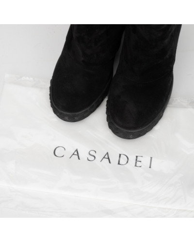 Casadei Botki czarne zamszowe na koturnie