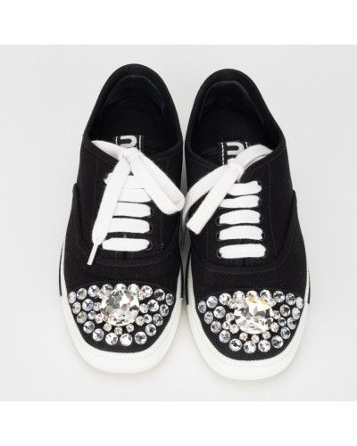 Miu Miu Buty czarne sportowe buty z krysztalkami