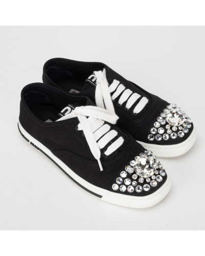 Miu Miu Buty czarne sportowe buty z krysztalkami