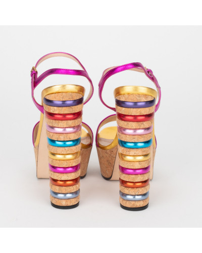 Gucci Buty sandałki fioletowo-złote na koturnie