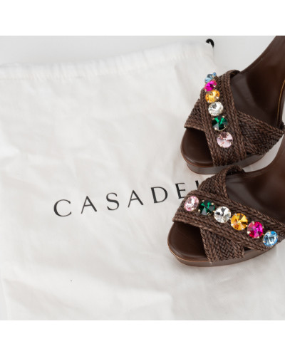 Casadei Szpilki brązowe sandały z kamieniami