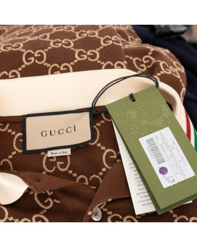 Gucci T-shirt polo brazowy w monogram