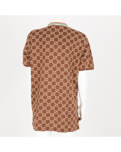 Gucci T-shirt polo brazowy w monogram