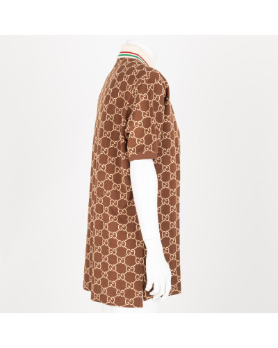 Gucci T-shirt polo brazowy w monogram