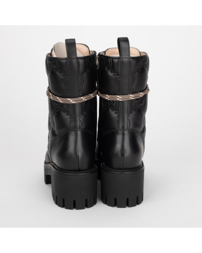 Gucci Botki czarne w logo na obcasie