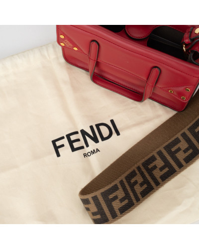 Fendi Torebka czerwona Fendi fil z paskiem szerokim we wzory