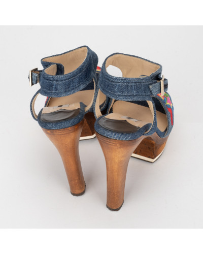 Jimmy Choo Dżinsowe Koturny z kolorowym haftem
