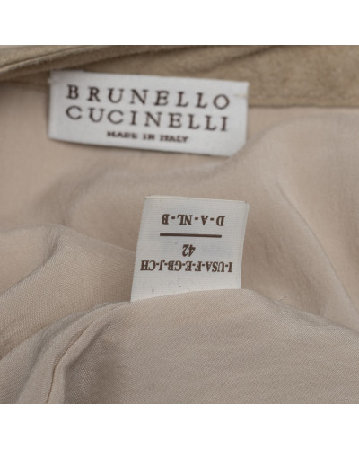 Brunello Cucinelli Skóra tunika zamszowa beżowa z cienkim paskiem