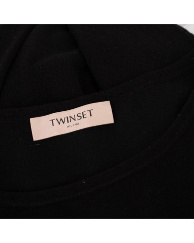 Twinset Sukienka czarna dzianinowa z koronka