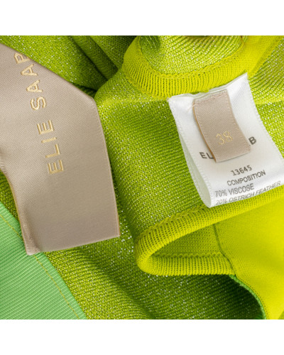 Elie Saab Sukienka żółta z piórami na rękawach